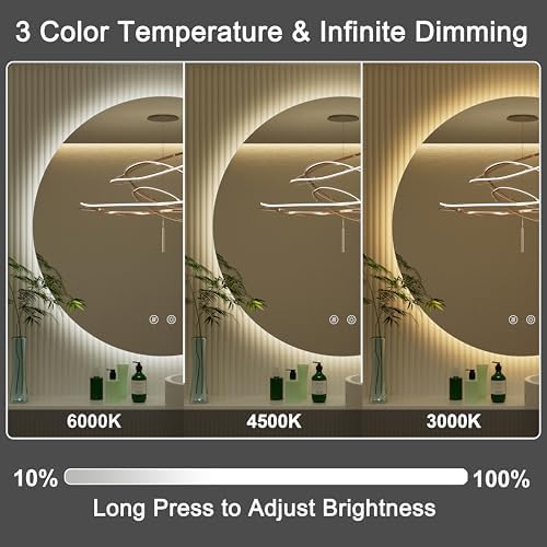 36 Inch Frameless Round LED Bathroom Mirror - Image 3