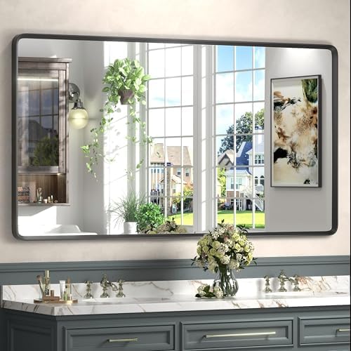 55x30 Black Matte Mirror for Bathroom by GOLOMO