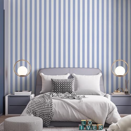 Blue Stripe Peel and Stick Wallpaper A Set of 15.7" x 472" Blue and White - Image 4