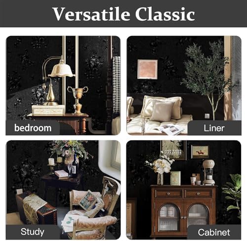 Dimoon 17.7''x79'' Peel and Stick Wallpaper Black Contact Paper Gothic Floral - Image 5