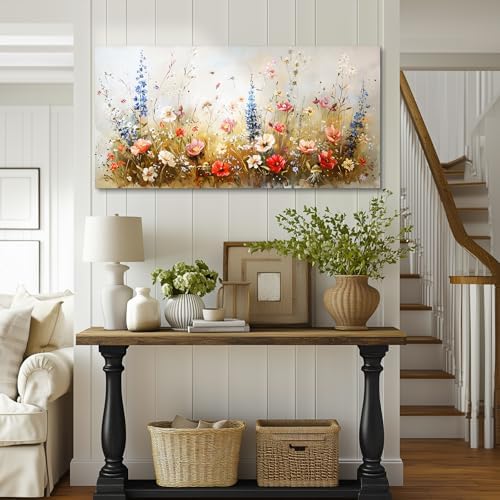 SERIMINO Large Floral Wall Decor, Flower Market Canvas Prints 29"X57" - Image 3