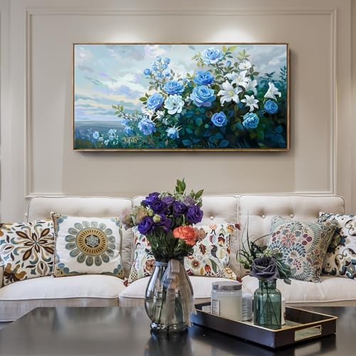 Nicetop Large Frame Blue White Flowers Canvas Wall Art - Image 4
