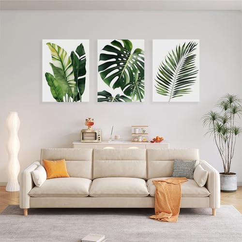 RZIGERNO 3 Pcs Tropical Botanical Leaf Canvas Prints Wall Art 12x16 Inch - Image 4