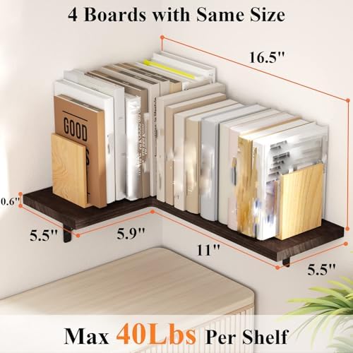 Love-KANKEI Corner Wall Shelf Set of 4, Solid Wood/Bracket, 16.5"x 11" - Image 3