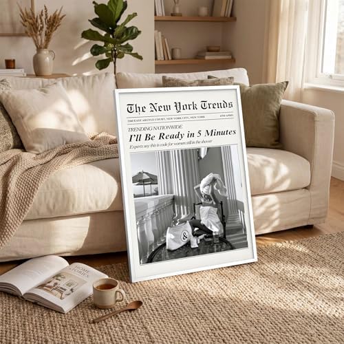 Trendy Newspaper Wall Art 12x16in White Framed Vintage Black and White - Image 5