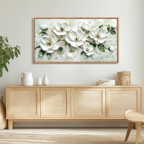 CHDITB 3D Horizontal Magnolia Wall Art, Neutral Beige Textured Wall Decor - Image 4