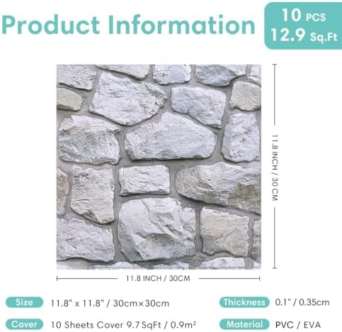 Commomy Faux Stone Peel and Stick 3D Wall Panels 10 Pcs 11.8" x 11.8" - Image 6