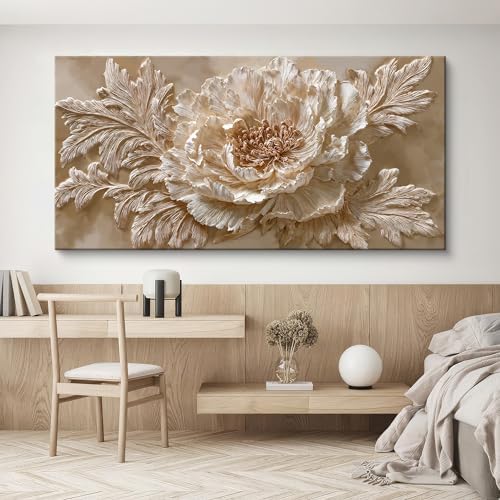 Modern Neutral Floral Large Canvas Wall Art Decor - Image 3