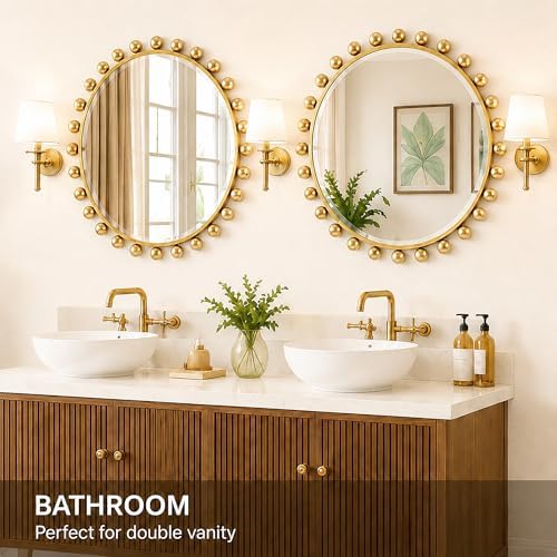30 Inch Round Wall Mirror, Antique Gold Ball Frame, Beveled Glass - Image 2