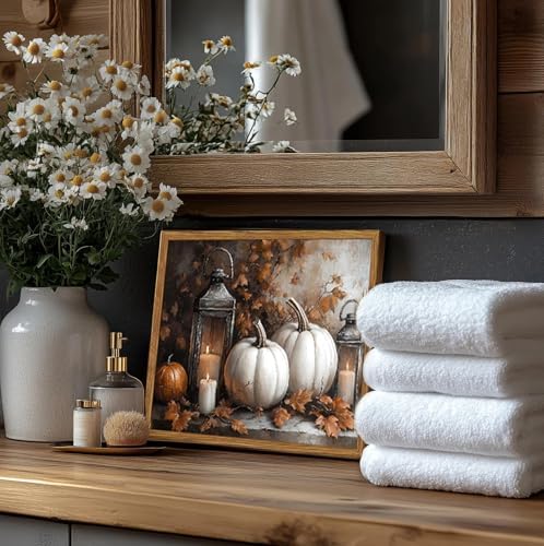 Framed Vintage Fall Pumpkin Canvas Wall Art, Rustic Farmhouse Autumn Paintings - Image 5