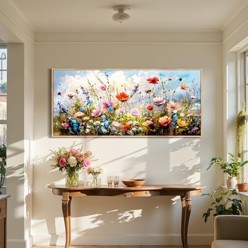 SERIMINO Framed Floral Wall Art, Modern Wildflower Canvas Pictures 32"x71" - Image 4