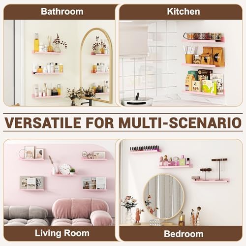Qukaka 15" Floating Shelves for Wall, 3 Pack Pink Display Ledges - Image 4