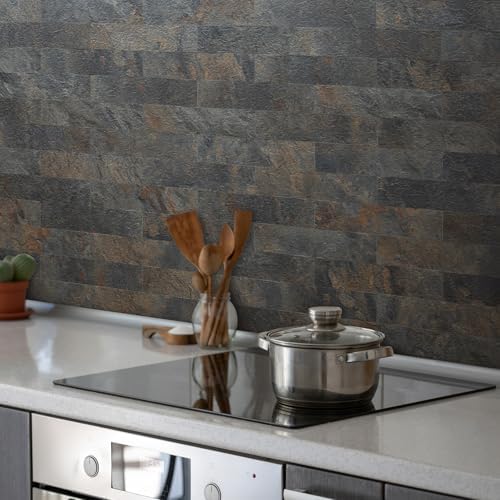 AULIGET 4-Piece Rust Slate Peel and Stick Backsplash Wall Tiles, Laundry Room - Image 2