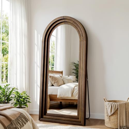 24"x65" Full Length Mirror Solid Wood Frame, Arched Floor Mirror Full Length by WISSMIELSHOME