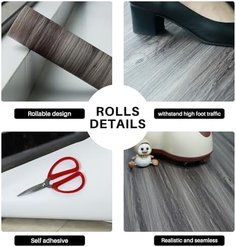 Wood Grain Peel and Stick Floor Tiles, 11.8" W × 118" L, Dark Color - Image 4