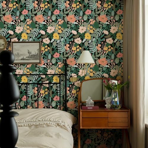 Simon&Siff 17.3'' x 120" Vintage Green Floral Peel and Stick Wallpaper - Image 3