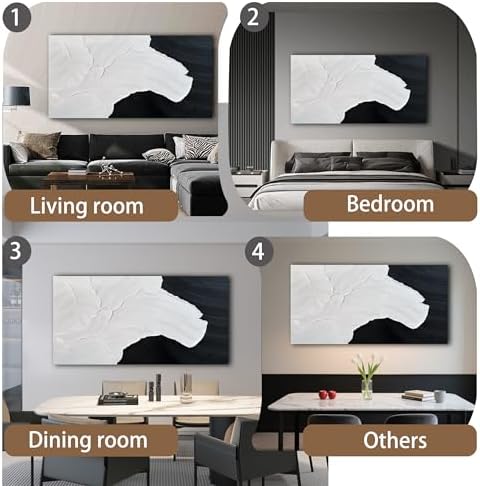 Black and White Abstract Wall Art Textured Oil Paintings 35x71 Inch - Image 3