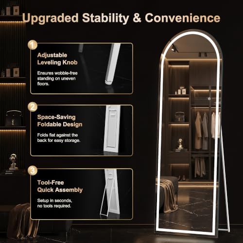 Delma LED Arched Full Length Mirror, Dimmable & 3 Color Lighting, - Image 4