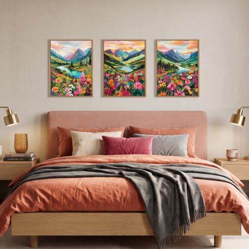 Boho Wildflower Framed Canvas Wall Art, Abstract Mountain Landscape Wall Decor - Image 4