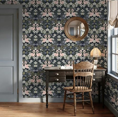 Heroad Vintage Peel and Stick Wallpaper Boho Floral Flamingo Contact Paper Dark - Image 5