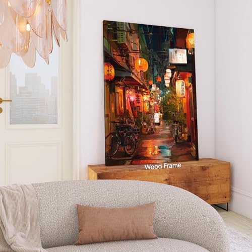 Japanese Tokyo Tea House Canvas Wall Art Asian Lantern Street Night Scene - Image 3