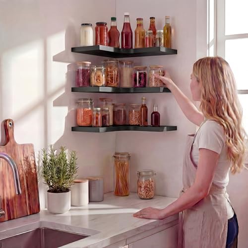 Corner Floating Shelves for Wall Mounted L-Shaped Wood Corner Wall Shelf - Image 5