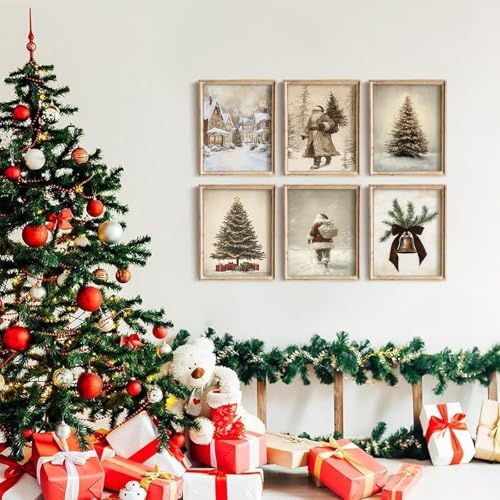 uniro Vintage Christmas Wall Art Set of 6pcs, Santa Claus Prints, Neutral - Image 5