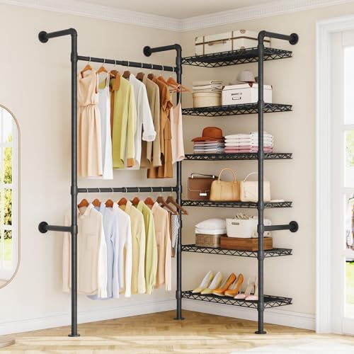 ONBRILL H2 Wall Mounted Clothing Rack, Expandable Industrial Pipe Clothes Rack - Image 3