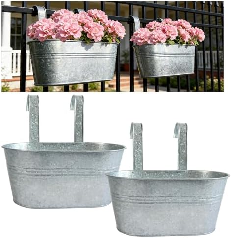 2 Pack 12" Galvanized Hanging Railing Planters by JOYFERNAL