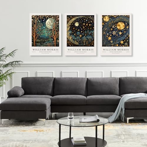 Hianan Wrapped Canvas William Morris Moon Star Wall Art Set of 3, 12x16 in - Image 2