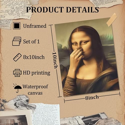 XYHYRA Vintage Mona Lisa Bathroom Wall Art, Funny Mona Lisa Pinching Nose Wall - Image 3