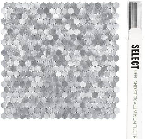 Select 5 Pack Hexagon Peel and Stick Backsplash Tiles, Brushed Nickel - Image 3