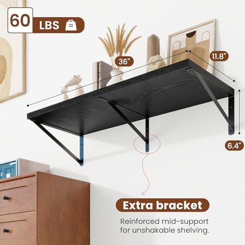 Deep Wall Shelves 36"W x 12"D Engineered Wood Floating Shelves - Image 3