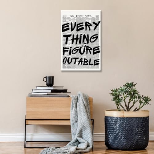 Retro Black And White Newspaper Poster Every Thing Is Figure Outable Canvas - Image 6