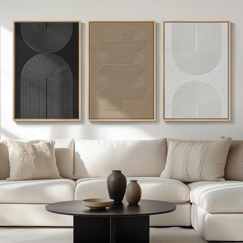 Large Framed Boho Black White Abstract Wall Art by Cuspin