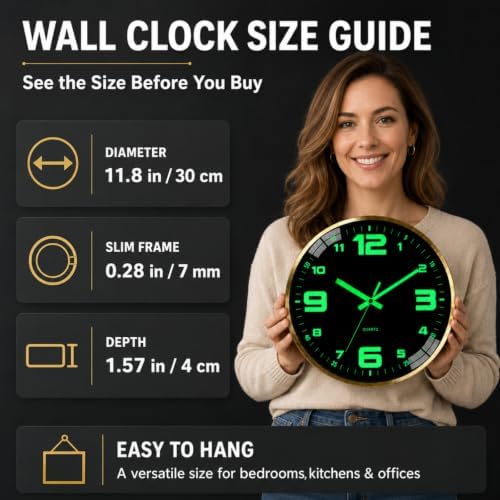 12 Inch Wall Clock Illuminated Accurate Time Silent Metal Frame - Image 2