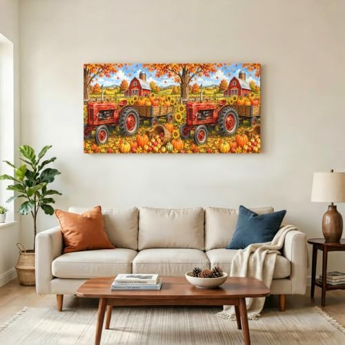 Prime Leader Fall Farmhouse Large Wall Art Harvest Rural Orange Pumpkins Red - Image 3