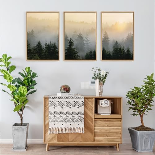 FWIEXA Misty Forest Wall Art Set Framed, Large Mountains Canvas Wall Decor - Image 4