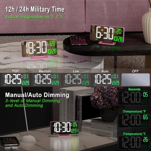 KOSUMOSU Pink Digital Clock 6.7in Desk Clock - Image 4