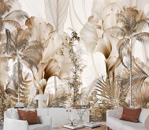 Modern Neutral Beige Abstract Tropical Leaves Art Wallpaper Peel and Stick - Image 2