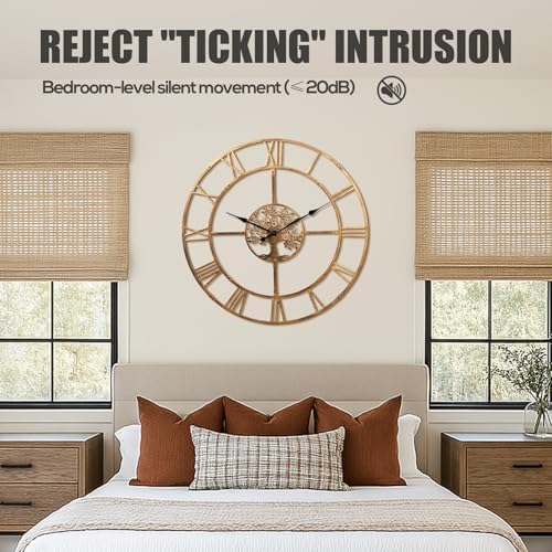 48in Large Silent Wall Clock, Easy Assembly Roman Numeral Bronze - Image 6