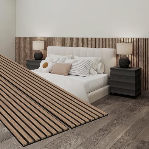 MISSDAY Wood Slat Acoustic Wall Panels, 2 Packs 47.2" x 12.6" Walnut Soundproof by MISSDAY