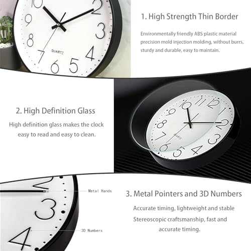 JUSTUP 8 Inch Modern Wall Clock, Silent Battery Operated Round Wall Clock - Image 5