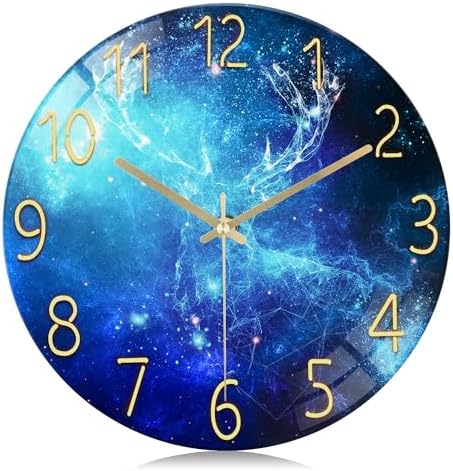 Lafocuse 12 Inch Blue Wall Clock Silent Non Ticking, Galaxy Glass Clocks by VisiteLafocuse