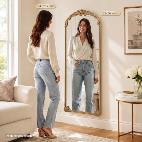 Besdomus Vintage Full Length Mirror: 21"x56" French Gold Bow Arched Mirrors - Image 4