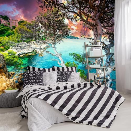 -Summer Sandy Shore Landscapes Fabric Wallpaper Clear Ocean seashores Islands by YIHWM-PurchaseNow