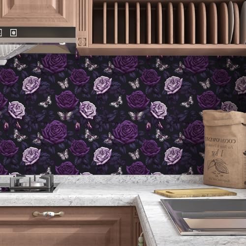 BOKEBEVE Extra Long Vintage Floral Wallpaper Dark Purple 17.5 x 393.5In - Image 6