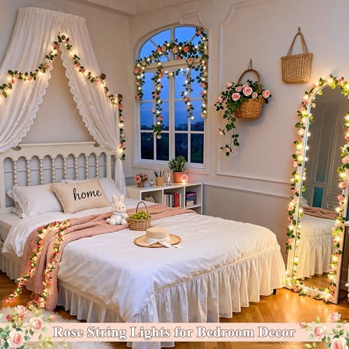 JMEXSUSS Rose Pink Flower Lights, 48 LED 15.75 FT, Warm White - Image 2