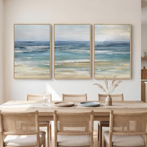 Large Framed Blue Coastal Landscape Wall Art - Image 3
