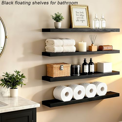 ROGMARS Black Floating Shelves for Wall 36 inch Rustic Solid Wood - Image 5